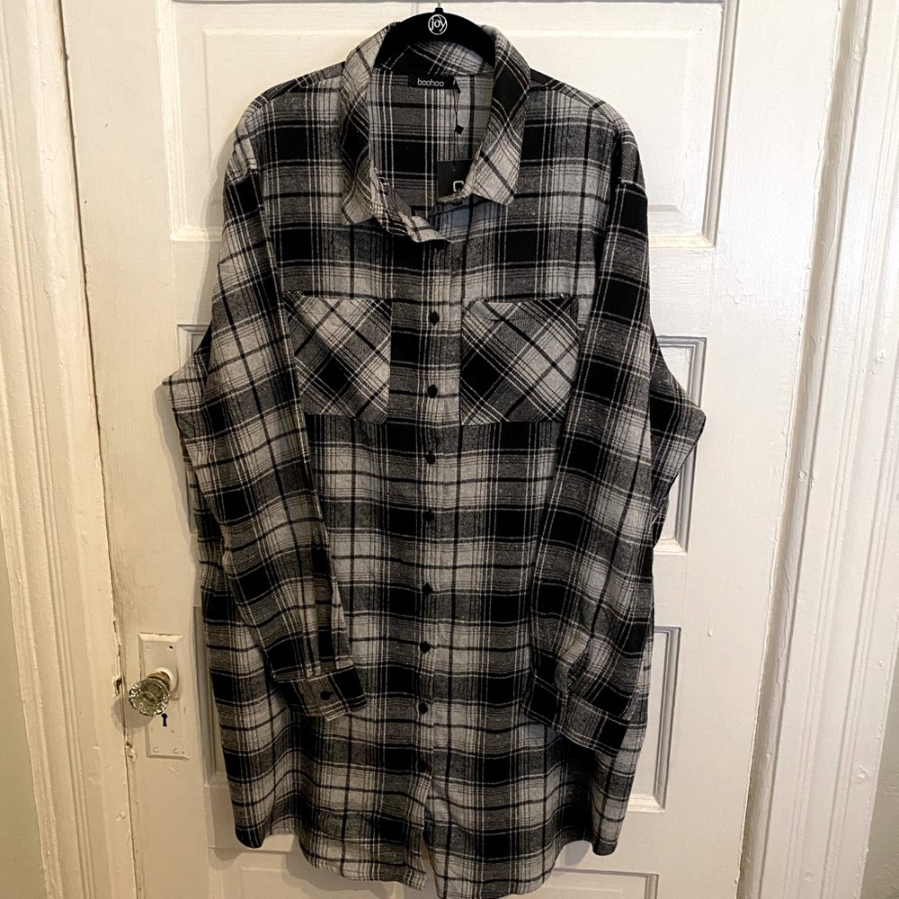 Boohoo Plus Check Oversized Shirt Dress